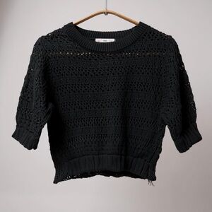 Poof New York Black Crocheted Knit Top